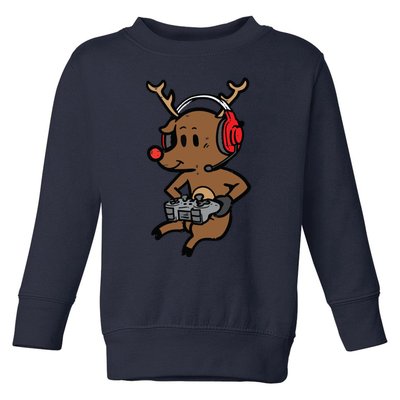 Christmas Gamer Reindeer Xmas Gaming Toddler Sweatshirt