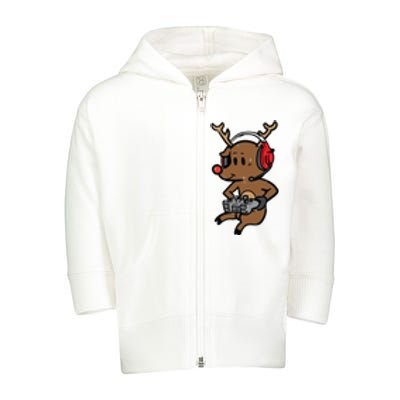 Christmas Gamer Reindeer Xmas Gaming Toddler Zip Fleece Hoodie