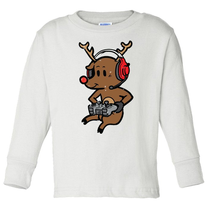 Christmas Gamer Reindeer Xmas Gaming Toddler Long Sleeve Shirt