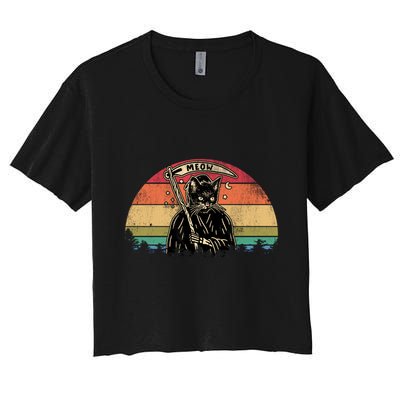 Cat Grim Reaper Vintage Crop Top