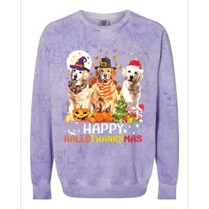 Cute Golden Retriever Happy Hallothanksmas Halloween Xmas Colorblast Crewneck Sweatshirt