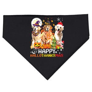 Cute Golden Retriever Happy Hallothanksmas Halloween Xmas USA-Made Doggie Bandana