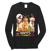 Cute Golden Retriever Happy Hallothanksmas Halloween Xmas Long Sleeve Shirt