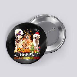 Cute Golden Retriever Happy Hallothanksmas Halloween Xmas Button