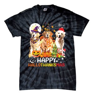 Cute Golden Retriever Happy Hallothanksmas Halloween Xmas Tie-Dye T-Shirt