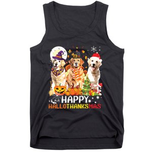 Cute Golden Retriever Happy Hallothanksmas Halloween Xmas Tank Top