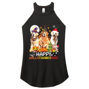 Cute Golden Retriever Happy Hallothanksmas Halloween Xmas Women's Perfect Tri Rocker Tank