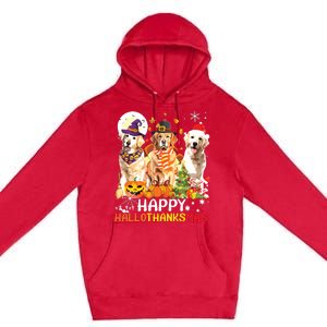 Cute Golden Retriever Happy Hallothanksmas Halloween Xmas Premium Pullover Hoodie