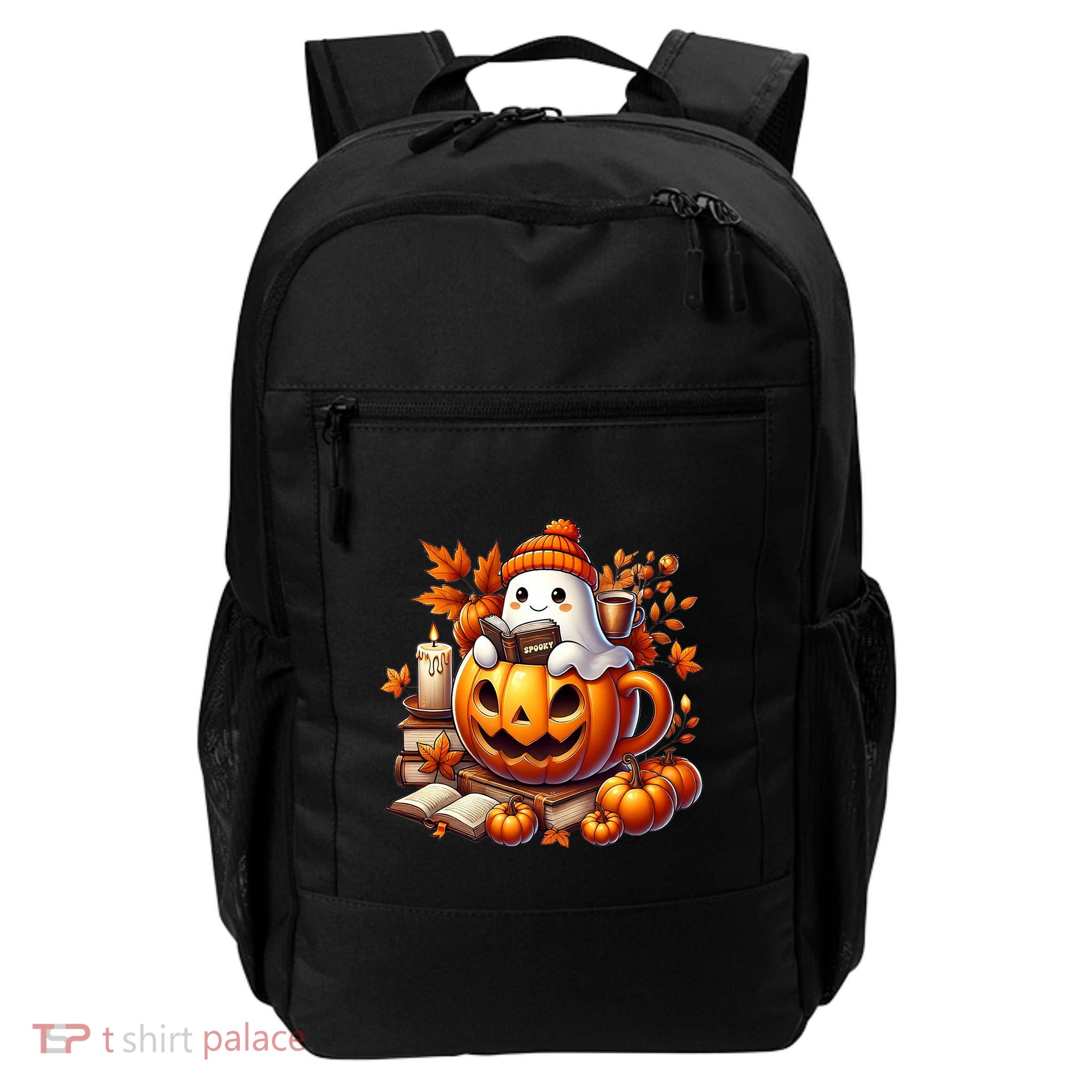 Cute Ghost Reading Book Lovers Halloween Autumn Ghost Coffee Daily Commute Backpack
