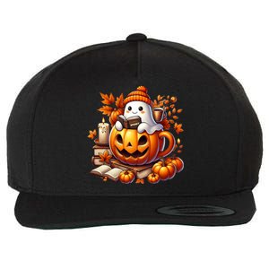 Cute Ghost Reading Book Lovers Halloween Autumn Ghost Coffee Wool Snapback Cap