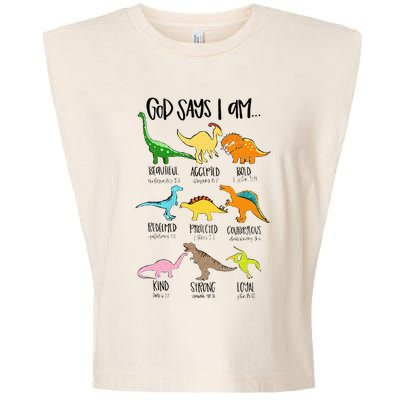 Cute God Says I Am Dinosaur Lover Funny Christian Kids Garment-Dyed Women's Muscle Tee