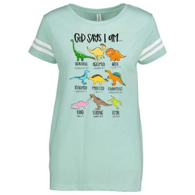 Cute God Says I Am Dinosaur Lover Funny Christian Kids Enza Ladies Jersey Football T-Shirt