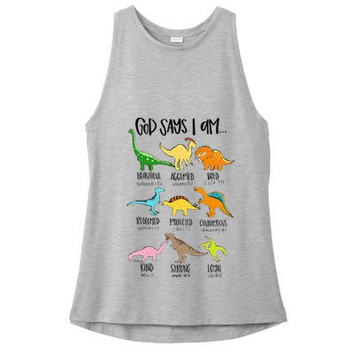 Cute God Says I Am Dinosaur Lover Funny Christian Kids Ladies PosiCharge Tri-Blend Wicking Tank