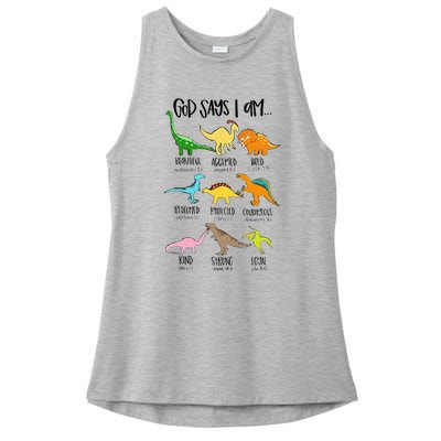 Cute God Says I Am Dinosaur Lover Funny Christian Kids Ladies PosiCharge Tri-Blend Wicking Tank