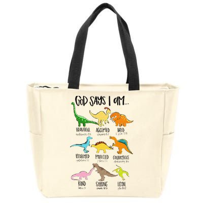 Cute God Says I Am Dinosaur Lover Funny Christian Kids Zip Tote Bag