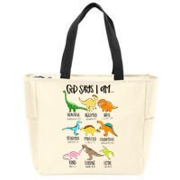 Cute God Says I Am Dinosaur Lover Funny Christian Kids Zip Tote Bag