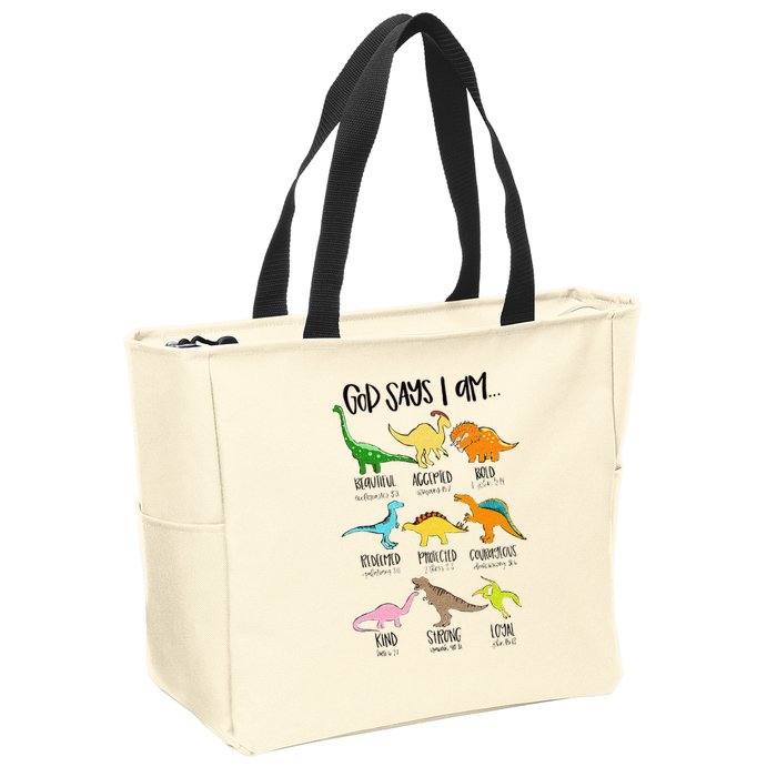 Cute God Says I Am Dinosaur Lover Funny Christian Kids Zip Tote Bag
