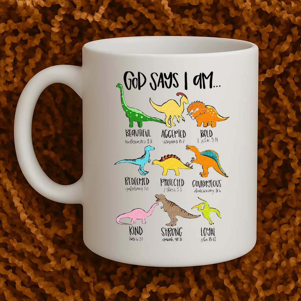 Cute God Says I Am Dinosaur Lover Funny Christian Kids Mug