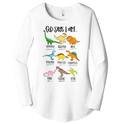 Cute God Says I Am Dinosaur Lover Funny Christian Kids Women's Perfect Tri Tunic Long Sleeve Shirt