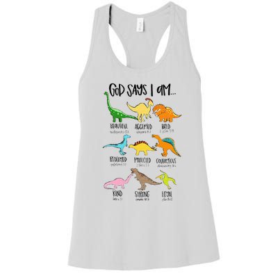 Cute God Says I Am Dinosaur Lover Funny Christian Kids Women's Racerback Tank