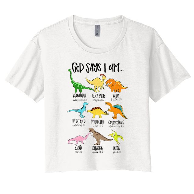 Cute God Says I Am Dinosaur Lover Funny Christian Kids Crop Top