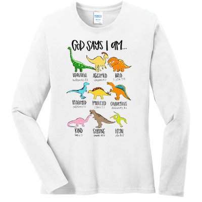 Cute God Says I Am Dinosaur Lover Funny Christian Kids Ladies Long Sleeve Shirt