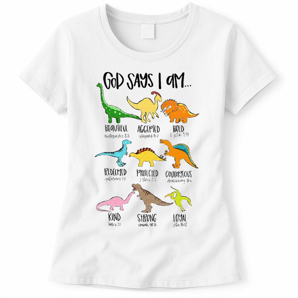 Cute God Says I Am Dinosaur Lover Funny Christian Kids Womens T-Shirt