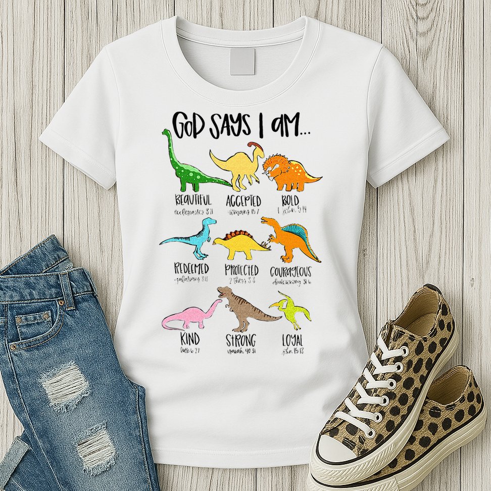 Cute God Says I Am Dinosaur Lover Funny Christian Kids Womens T-Shirt