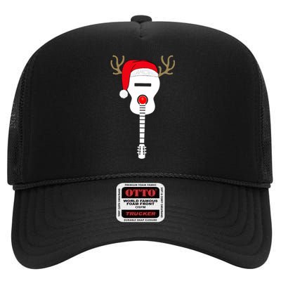 Christmas Guitar Santa Hat Reindeer Antlers For Adults T High Crown Mesh Back Trucker Hat