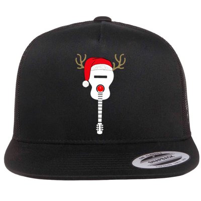 Christmas Guitar Santa Hat Reindeer Antlers For Adults T Flat Bill Trucker Hat