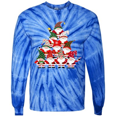 Christmas Gnome Santa Tree Holiday Funny Cute Gift Tie-Dye Long Sleeve Shirt