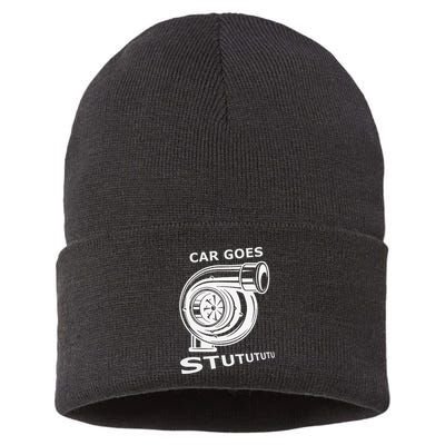 Car Goes Stutututu Car Guy Turbo Mechanic Gearhead Funny Sustainable Knit Beanie