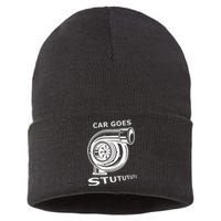 Car Goes Stutututu Car Guy Turbo Mechanic Gearhead Funny Sustainable Knit Beanie