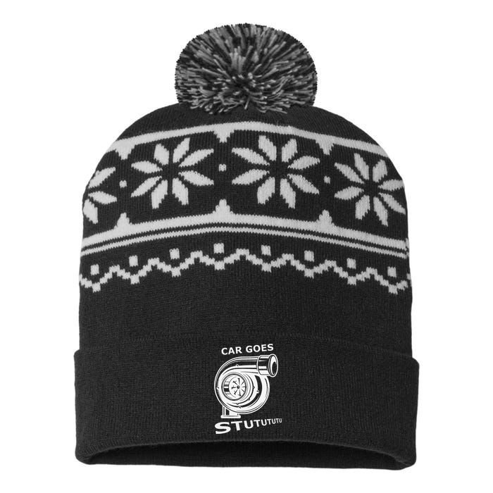 Car Goes Stutututu Car Guy Turbo Mechanic Gearhead Funny USA-Made Snowflake Beanie