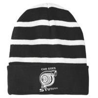 Car Goes Stutututu Car Guy Turbo Mechanic Gearhead Funny Striped Beanie with Solid Band