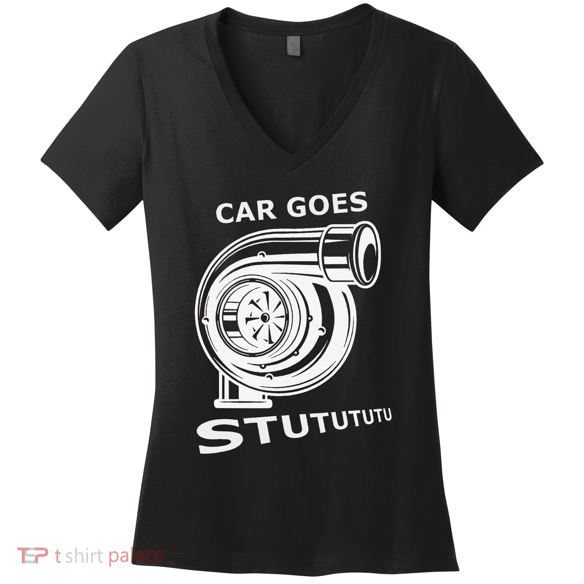 Car Goes Stutututu Car Guy Turbo Mechanic Gearhead Funny Women's V-Neck T-Shirt