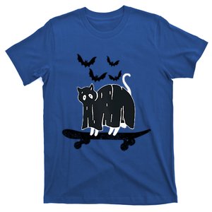 Cat Ghost Skateboard Lazy Halloween Funny Skateboarding Gift T-Shirt