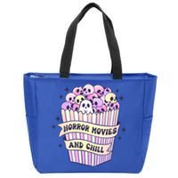 Cute Ghost Skull Popcorn Horror Movies And Chill Halloween Gift Zip Tote Bag