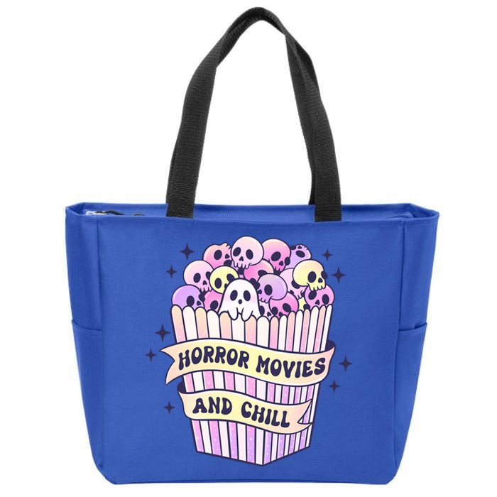 Cute Ghost Skull Popcorn Horror Movies And Chill Halloween Gift Zip Tote Bag