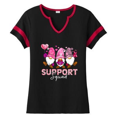 Cute Gnomes Support Squad Breast Cancer Awareness Gift Ladies Halftime Notch Neck Tee