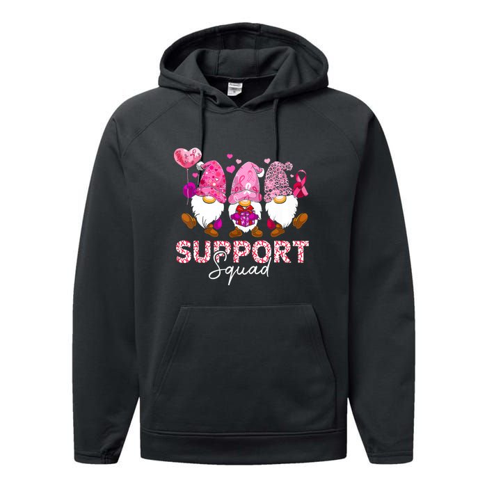 Cute Gnomes Support Squad Breast Cancer Awareness Gift Performance Fleece Hoodie