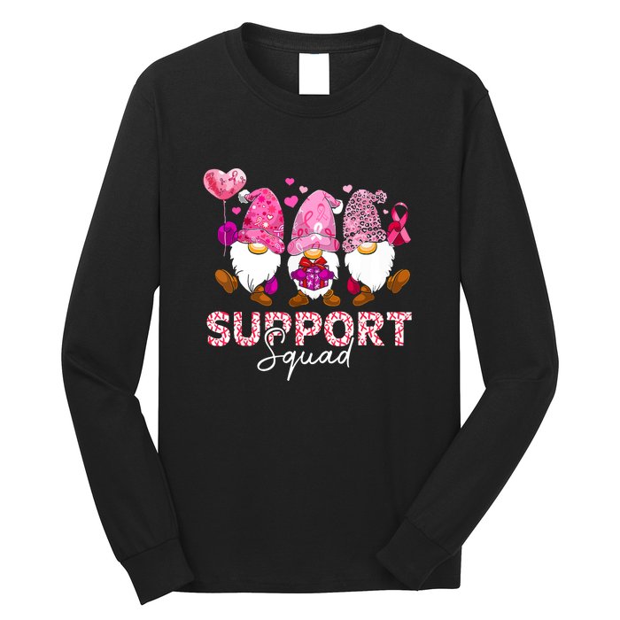 Cute Gnomes Support Squad Breast Cancer Awareness Gift Long Sleeve Shirt