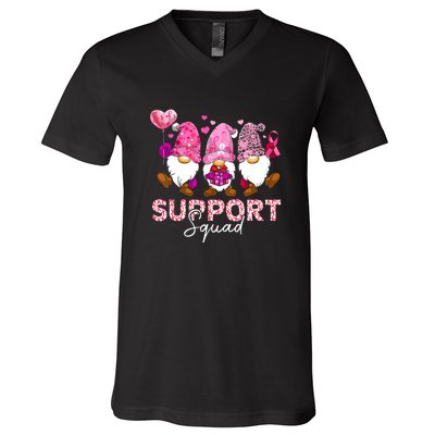 Cute Gnomes Support Squad Breast Cancer Awareness Gift V-Neck T-Shirt