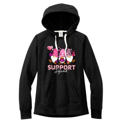 Cute Gnomes Support Squad Breast Cancer Awareness Gift Women's Fleece Hoodie