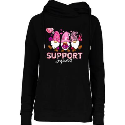 Cute Gnomes Support Squad Breast Cancer Awareness Gift Womens Funnel Neck Pullover Hood