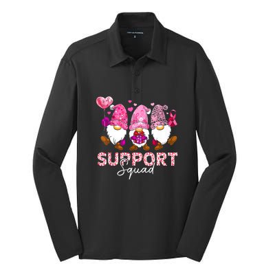 Cute Gnomes Support Squad Breast Cancer Awareness Gift Silk Touch Performance Long Sleeve Polo