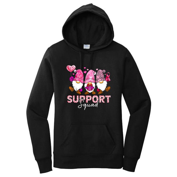 Cute Gnomes Support Squad Breast Cancer Awareness Gift Women's Pullover Hoodie