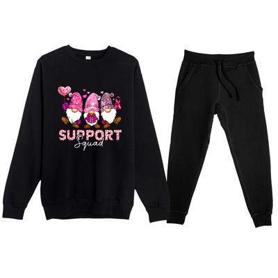 Cute Gnomes Support Squad Breast Cancer Awareness Gift Premium Crewneck Sweatsuit Set