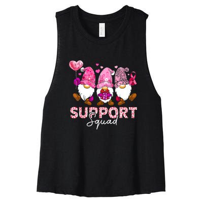 Cute Gnomes Support Squad Breast Cancer Awareness Gift Women's Racerback Cropped Tank