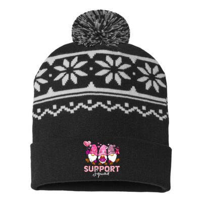 Cute Gnomes Support Squad Breast Cancer Awareness Gift USA-Made Snowflake Beanie